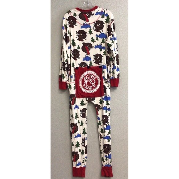 Lazy One Adult Flapjack Long John Trap Door Bear Bum Red Pajamas Large - Picture 11 of 12